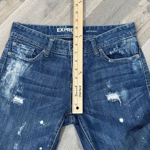 Express Distressed Bleach Splatter Baggy Straight Leg Boyfriend Jeans Blue 2 - Picture 11 of 13